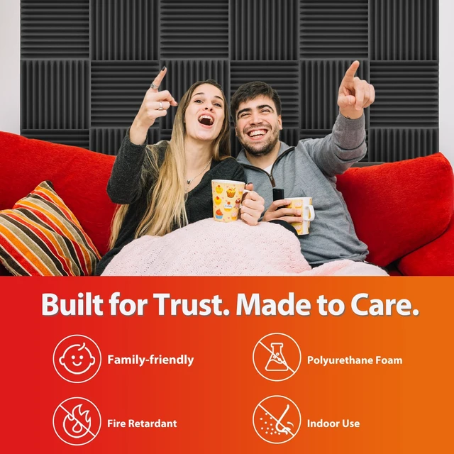 Alt view image 5 of 7 - 12 Pack Acoustic Panels Sound Proof Foam Panels for Wall 12"x12"x1", Flame Retardant Wedge Acoustic Foam, High-Density Sound Absorbing Panels for Home Studio(Black, 1" Thick 12 Pack)