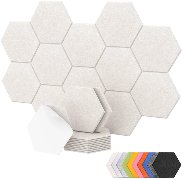 Main image of 12 Pack High Density Hexagon Acoustic Panels for Wall, 12"x 10"x 0.4" | Full Self-adhesive, Sound Insulation Treatment Foam Panel, Echo Absorbing Padding for Studio, Office, Home, Beige