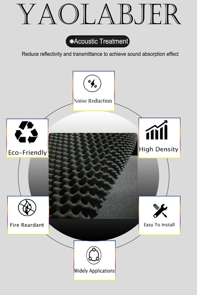 Alt view image 4 of 7 - 48"X 24"X 2" Egg Crate Foam Panel, Black Sound Proof Foam Panels, Acoustic Foam, Noise Cancelling Foam Studio Foam Panel, Sound Panels Noise Reducing For Walls1 PCS