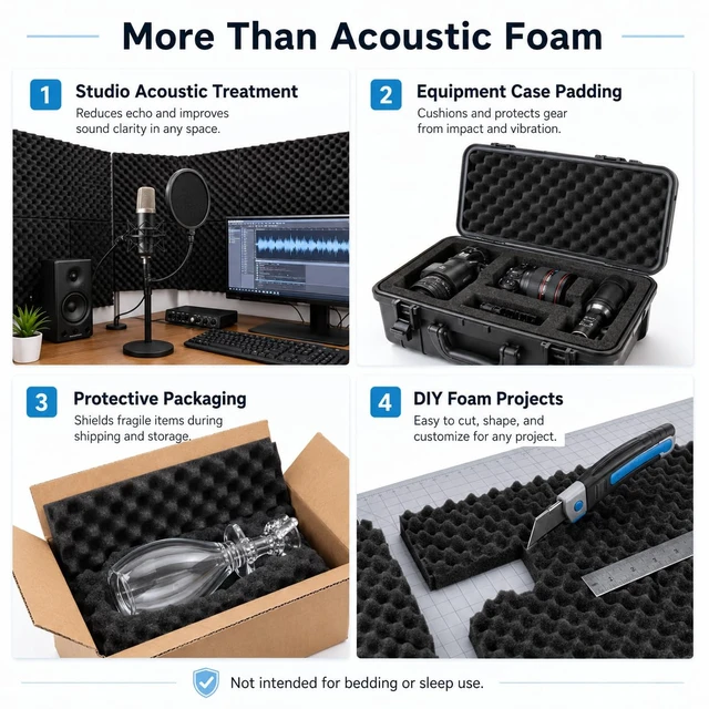 Alt view image 5 of 7 - 1 Pack Egg Crate Acoustic Foam Panels, 48 x 24 x 2 in | Large High-Density Foam Panels for Echo & Reverb Control; Includes 10 Adhesive Stickers for Easy Wall Application