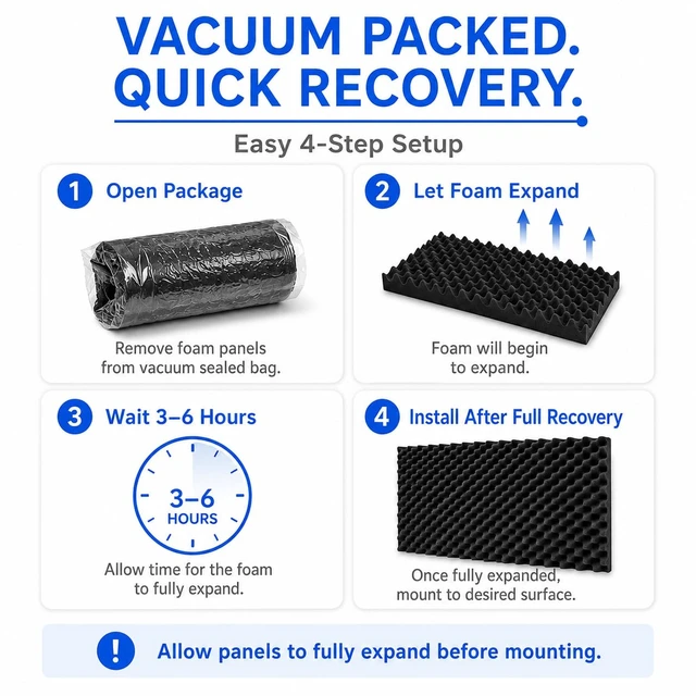 Alt view image 6 of 7 - 1 Pack Egg Crate Acoustic Foam Panels, 48 x 24 x 2 in | Large High-Density Foam Panels for Echo & Reverb Control; Includes 10 Adhesive Stickers for Easy Wall Application