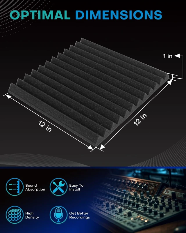 Alt view image 2 of 7 - 52 Pack Acoustic Foam Panels, 1 X 12 X 12 Inches Sound Proof Foam Panels for Walls, High Density Acoustic Panels Sound Absorbing, Black White Noise Cancelling Studio Wedges (NOT INCLUDE ADHESIVE)
