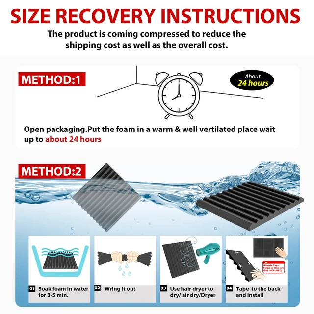 Alt view image 6 of 7 - Acoustic Foam Panels, Sound Proof Foam Panels for Walls, High Desnsity Studio Soundproofing Wedges - Fire Resistant & Noise Absorbing for Studio, Office, Home (Black, 1"x12"x12" 12Pack)