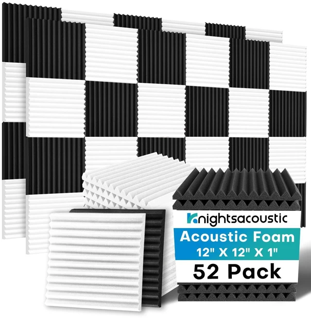 Main image of 52 Pack Acoustic Foam Panels, 1 X 12 X 12 Inches Sound Proof Foam Panels for Walls, High Density Acoustic Panels Sound Absorbing, Black White Noise Cancelling Studio Wedges (NOT INCLUDE ADHESIVE)