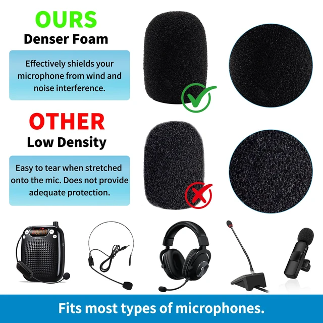 Alt view image 5 of 7 - 18 Pack Microphone Covers Foam, Black Noise Microphone Windscreen, Lapel and Headset Mini Microphone Foam Cover with Box