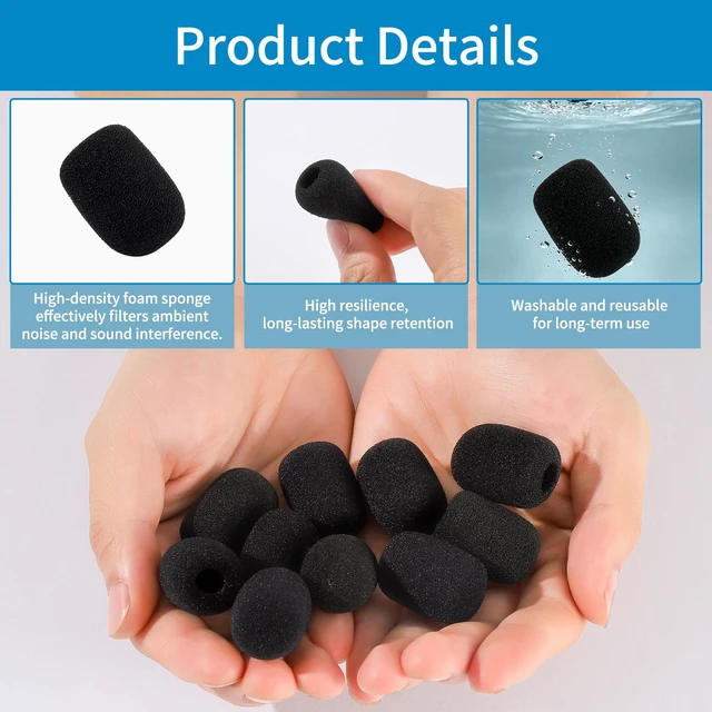 Alt view image 6 of 7 - 18 Pack Microphone Covers Foam, Black Noise Microphone Windscreen, Lapel and Headset Mini Microphone Foam Cover with Box