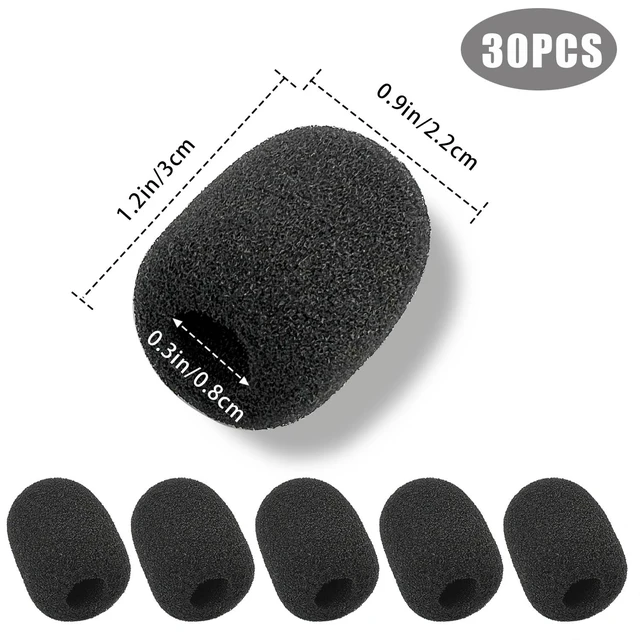 Alt view image 3 of 7 - 30 Pack Mini Size Lapel Headset Mic Foam Covers Microphone Windscreen, Black