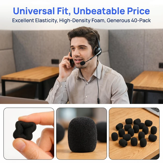 Alt view image 5 of 7 - 40 Pack Microphone Windscreen Foam Covers, Black Mic Foam Covers for Lavalier Microphones, Headset Mic Covers, Small Microphone Sponge Wind Covers for Noise Reduction and Dust Protection