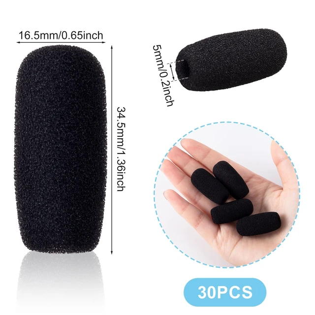 Alt view image 2 of 7 - 30 Pack Mini Foam Microphone Windscreens, High Density Mic Headset Cover, Small Size Lapel Mic Windscreen for Lavalier Microphones Noise Reduction (LxW: 1.36x0.65inch, Caliber: 0.2inch/5mm)