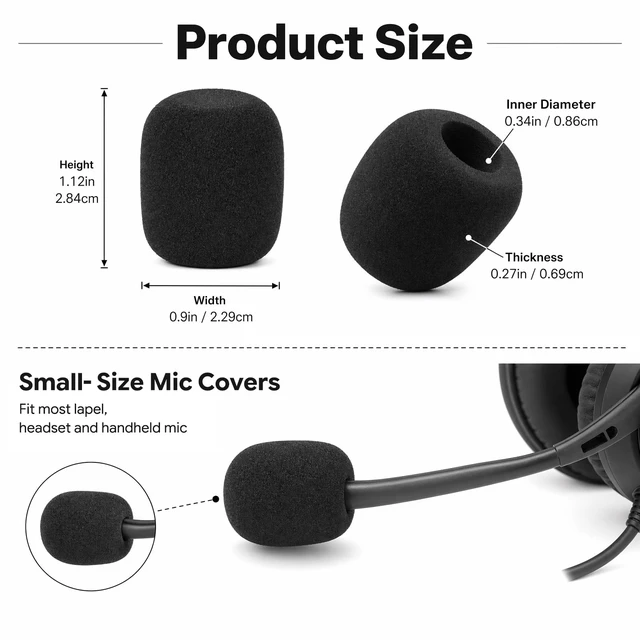 Alt view image 3 of 7 - 16Pcs Microphone Covers, Black Noise-Prevent Microphones Windscreen | Mini High-density Mic Cover Foam, Microphone Covers for Evolution Golf Cart, Lapel Mic, Headset Mic, Wireless Handheld Mics