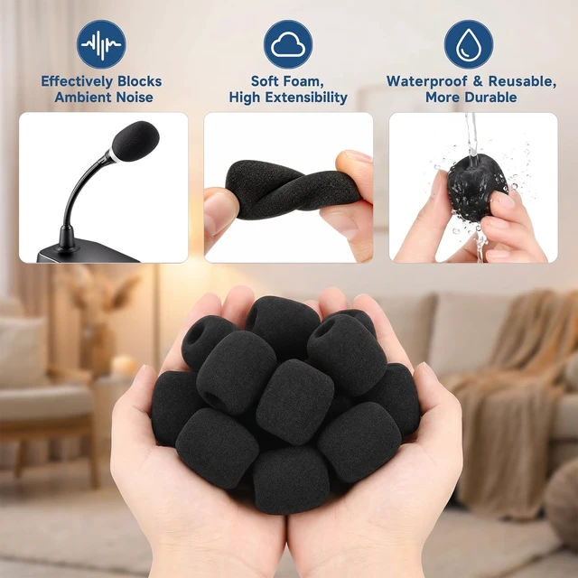 Alt view image 5 of 7 - 16Pcs Microphone Covers, Black Noise-Prevent Microphones Windscreen | Mini High-density Mic Cover Foam, Microphone Covers for Evolution Golf Cart, Lapel Mic, Headset Mic, Wireless Handheld Mics