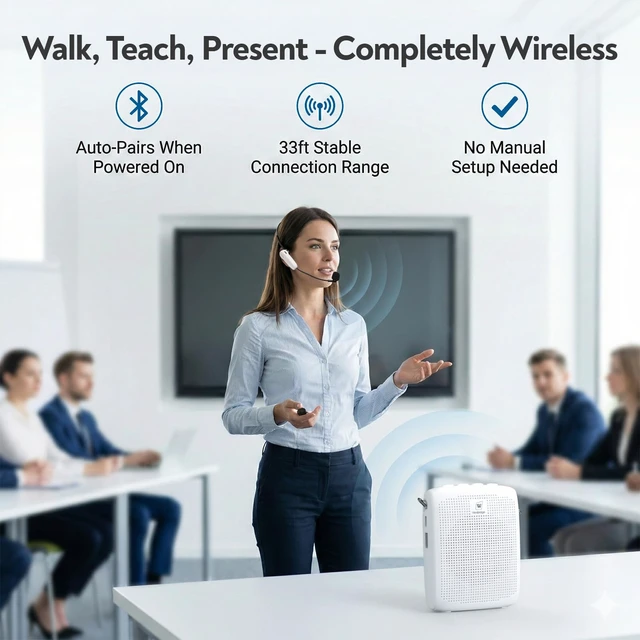 Alt view image 5 of 7 - Wireless Voice Amplifier 15W Bluetooth | Portable PA System, Teacher Microphone for Classroom, 12-15H Battery, Small Presentation Speaker Sound Amplifier WB002 White