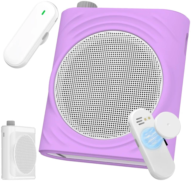 Main image of Voice Amplifier for Teachers, Portable Bluetooth Mini Personal Speaker with Wireless Lavalier Mic & Silicone Protective Cover, Ideal for Classroom, Conference and Tour Guide (Purple)