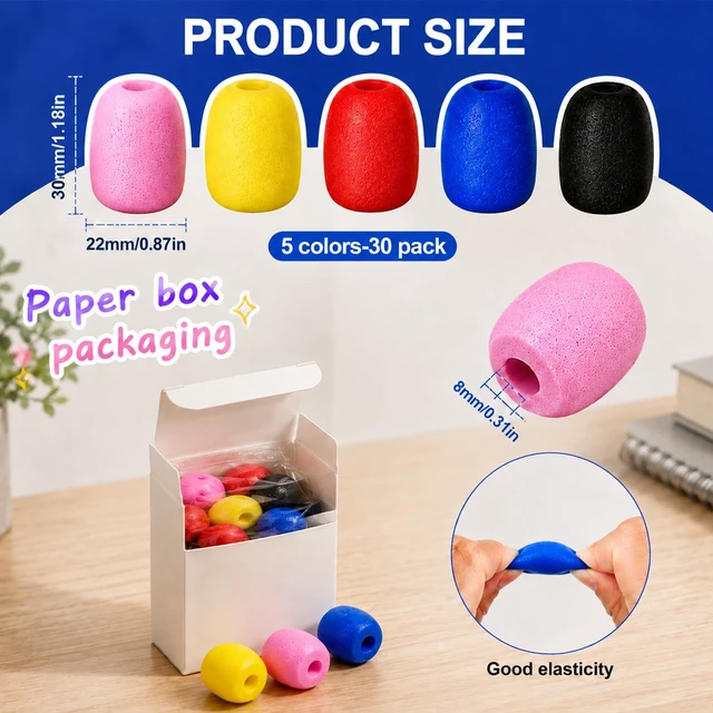 Alt view image 2 of 7 - 30 Pcs Windscreen Foam Compatible with Most Small Microphones | 5 Colors Soft Foam for Lapel Headset Mics, Reduce Wind Noise, Protect Capsule, Ideal for Recording and Live Streaming