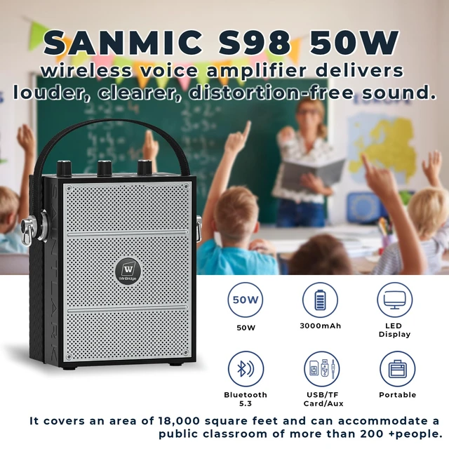 Alt view image 3 of 7 - 50W Voice Amplifier for Teachers, Portable PA Speaker with Microphone | Wireless Headset Mic, Bluetooth PA System for Classroom, Public Speaking,Tour Guides,Indoors & Outdoors S98