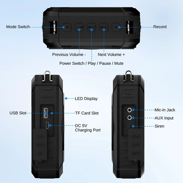 Alt view image 4 of 7 - 20W Portable Voice Amplifier for Teachers, Wireless Mic, PA Speaker M802 | IPX6 Waterproof Bluetooth Speaker with Microphone, Portable Wireless PA System for Classroom, Teaching, Tours & Presentations