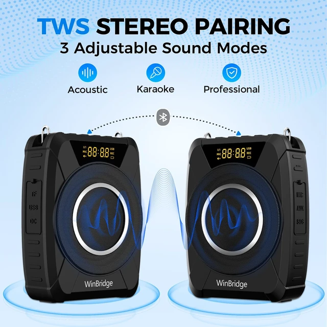 Alt view image 6 of 7 - 20W Portable Voice Amplifier for Teachers, Wireless Mic, PA Speaker M802 | IPX6 Waterproof Bluetooth Speaker with Microphone, Portable Wireless PA System for Classroom, Teaching, Tours & Presentations