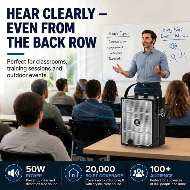 Alt view image 3 of 7 - Voice Amplifier, 50W Bluetooth PA Speaker S98 with Wireless Headset Mic | Portable PA System for Teachers, Trainers, Meetings & Events, Rechargeable with Shoulder Strap, USB, TF & AUX
