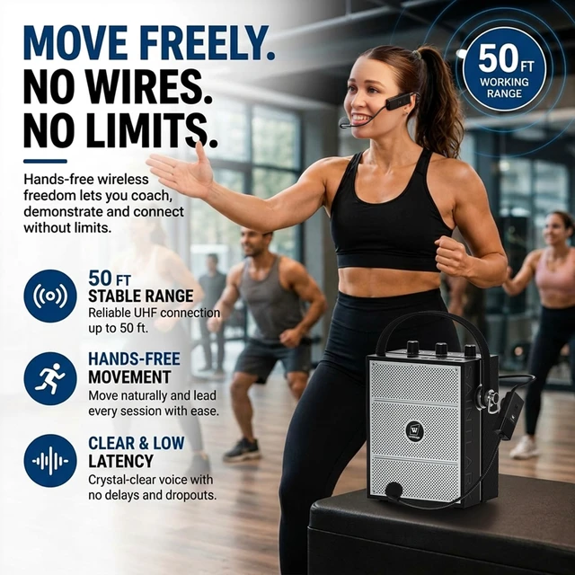 Alt view image 5 of 7 - Voice Amplifier, 50W Bluetooth PA Speaker S98 with Wireless Headset Mic | Portable PA System for Teachers, Trainers, Meetings & Events, Rechargeable with Shoulder Strap, USB, TF & AUX