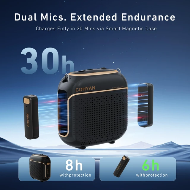 Alt view image 5 of 7 - Wireless Voice Amplifier with 2 Magnetic Lavalier Mics, Charging &Storage,Teachers Voice Amplifier with Laple Mic Speaker,Mini Voice Amplifier for Classroom,Speech,Training Outdoor (Black)