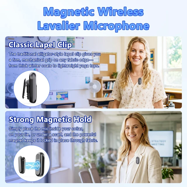 Alt view image 3 of 7 - Magnetic Wireless Lavalier Microphone, 2.4G Clip Mic | USB-C Charging, Microphones for Teaching Tour Guides Fitness Instructor, 98ft Range, Portable Lapel Mic for Speaker PA System
