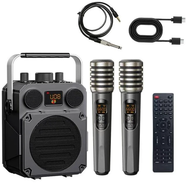Main image of 60W Bluetooth Speaker Mic Powerful Wireless Voice Amplifier with Dual Microphones, Portable PA System & Karaoke Machine for Teachers, Sound Effects, Guitar Input, High Bass
