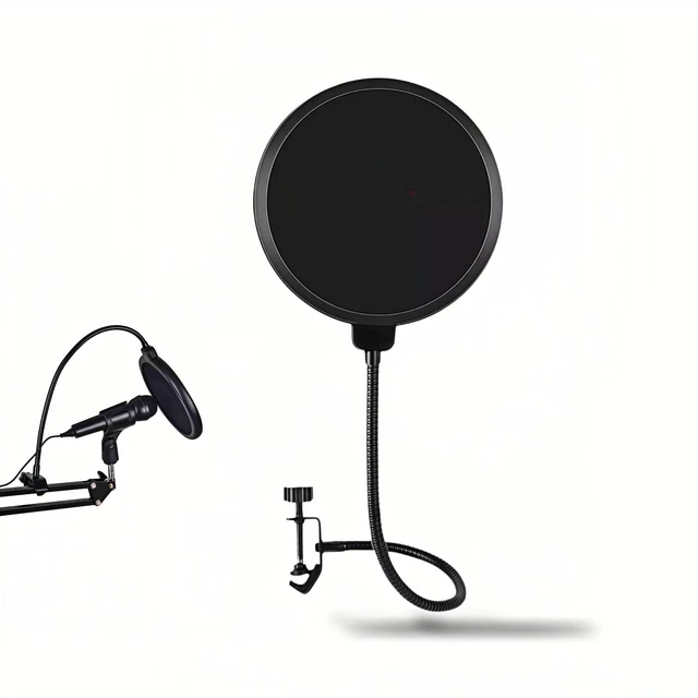 Main image of Professional Microphone Pop Filter, Double-Layer Wind Screen with 360° Flexible Metal Arm and Clamp, 5.91 Inch, for Recording Studio, Broadcasting, and Singing Eliminate Plosives & Hiss