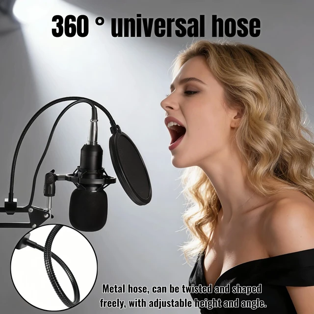 Alt view image 3 of 7 - Professional Microphone Pop Filter, Double-Layer Wind Screen with 360° Flexible Metal Arm and Clamp, 5.91 Inch, for Recording Studio, Broadcasting, and Singing Eliminate Plosives & Hiss