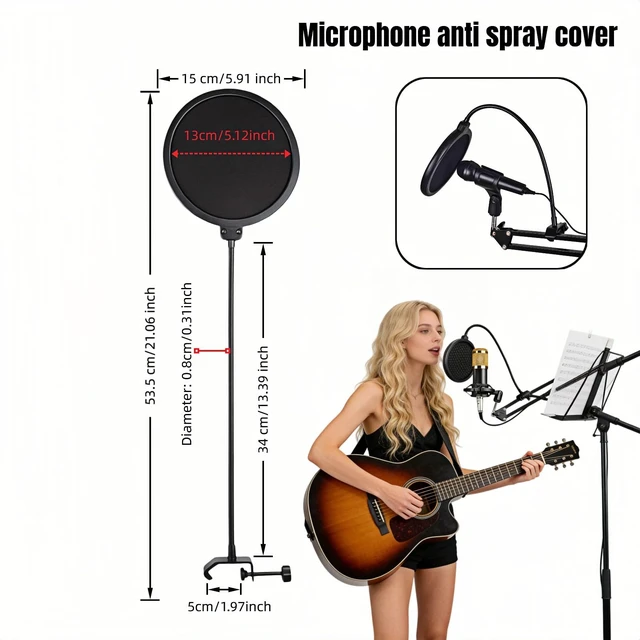 Alt view image 2 of 7 - Professional Microphone Pop Filter, Double-Layer Wind Screen with 360° Flexible Metal Arm and Clamp, 5.91 Inch, for Recording Studio, Broadcasting, and Singing Eliminate Plosives & Hiss