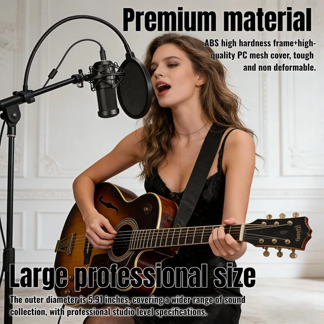 Alt view image 5 of 7 - Professional Microphone Pop Filter, Double-Layer Wind Screen with 360° Flexible Metal Arm and Clamp, 5.91 Inch, for Recording Studio, Broadcasting, and Singing Eliminate Plosives & Hiss
