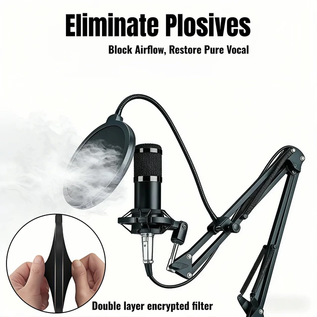 Alt view image 7 of 7 - Professional Microphone Pop Filter, Double-Layer Wind Screen with 360° Flexible Metal Arm and Clamp, 5.91 Inch, for Recording Studio, Broadcasting, and Singing Eliminate Plosives & Hiss