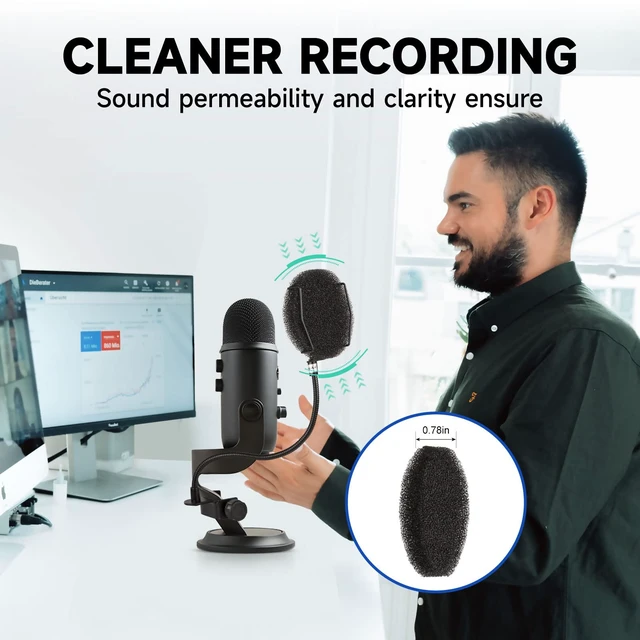 Alt view image 2 of 7 - Pop Filter for Microphone with Multi-Layer Screen, Flexible Gooseneck | Microphone windscreen for singing, voiceovers and podcast recording. Reduces plosives and breath noise; easy to position.