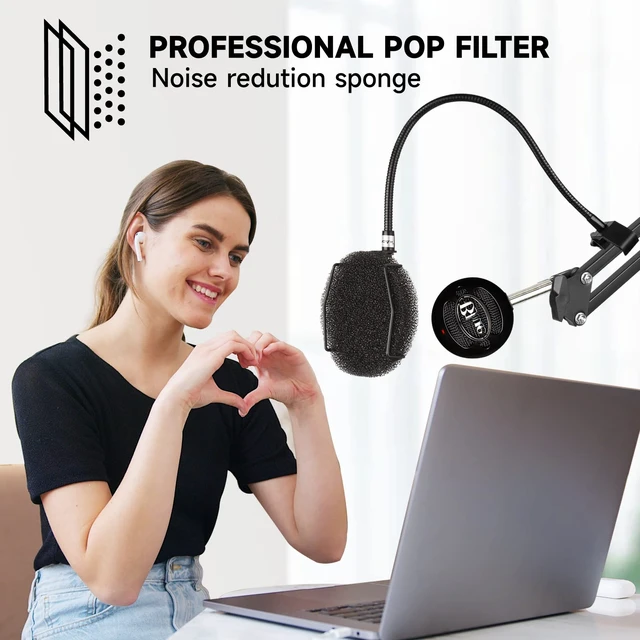 Alt view image 3 of 7 - Pop Filter for Microphone with Multi-Layer Screen, Flexible Gooseneck | Microphone windscreen for singing, voiceovers and podcast recording. Reduces plosives and breath noise; easy to position.