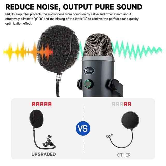 Alt view image 5 of 7 - Pop Filter for Microphone with Multi-Layer Screen, Flexible Gooseneck | Microphone windscreen for singing, voiceovers and podcast recording. Reduces plosives and breath noise; easy to position.