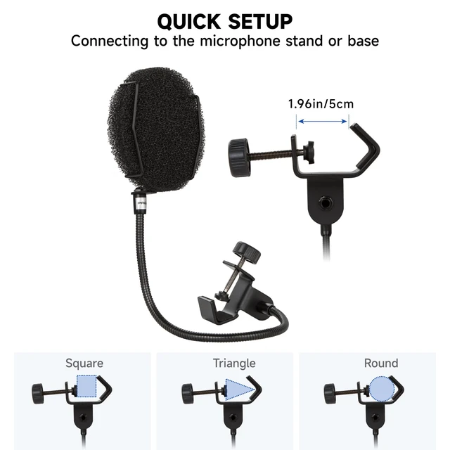 Alt view image 6 of 7 - Pop Filter for Microphone with Multi-Layer Screen, Flexible Gooseneck | Microphone windscreen for singing, voiceovers and podcast recording. Reduces plosives and breath noise; easy to position.
