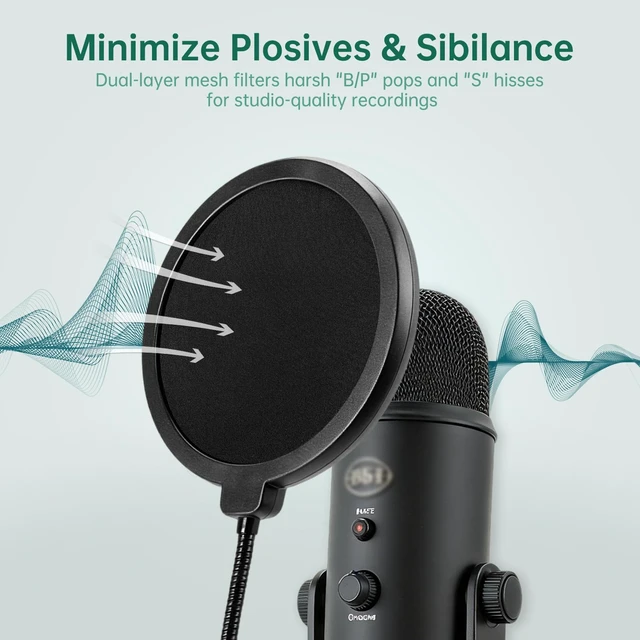 Alt view image 2 of 6 - Pop Filter for AT-2020 AT-2035 AT-2040 AT-2050 ATR2500 and All Microphones, Pop Shield for Filtering Plosives and Hissing Noise, Dual-Layer Mesh, 360° Adjustable Gooseneck (Mask-Black)