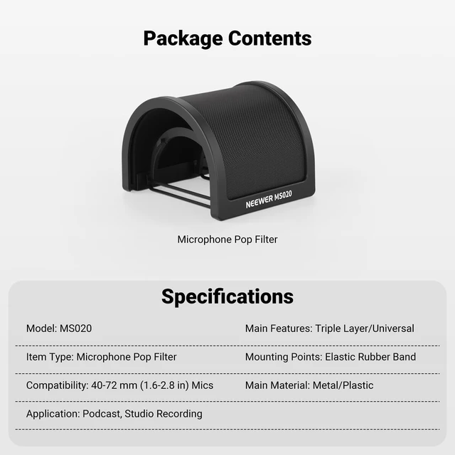 Alt view image 7 of 7 - Pop Filter for Microphones, Triple Layer Isolation Shield Windscreen Cover for 40-72 mm Diameter Mics, Compatible with Blue Yeti for Podcast Streaming Voice Over Singing Studio Recording, MS020