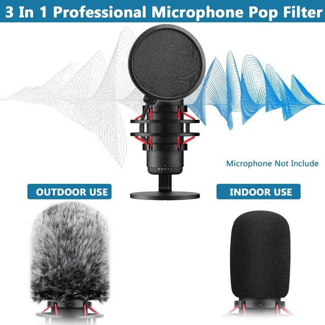 Alt view image 2 of 7 - Pop Filter for Hyperx Quadcast,3 in 1 Quadcast S Mic Pop Filter + Furry Windscreen+ Foam Mic Cover for Hyperx Microphone,Professional Noise Reduction QuadCast Pop Filter Set Combo 3Pack