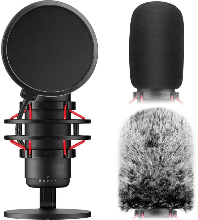 Main image of Pop Filter for Hyperx Quadcast,3 in 1 Quadcast S Mic Pop Filter + Furry Windscreen+ Foam Mic Cover for Hyperx Microphone,Professional Noise Reduction QuadCast Pop Filter Set Combo 3Pack