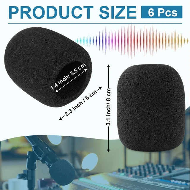 Alt view image 4 of 7 - Windscreen for SM58, 6Pack Microphone Pop Filter Foam Cover for Shure SM58 SM48,Mic Cover Replacement for Noise Reduction ,Black