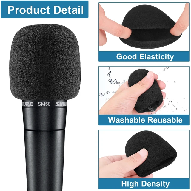 Alt view image 5 of 7 - Windscreen for SM58, 6Pack Microphone Pop Filter Foam Cover for Shure SM58 SM48,Mic Cover Replacement for Noise Reduction ,Black