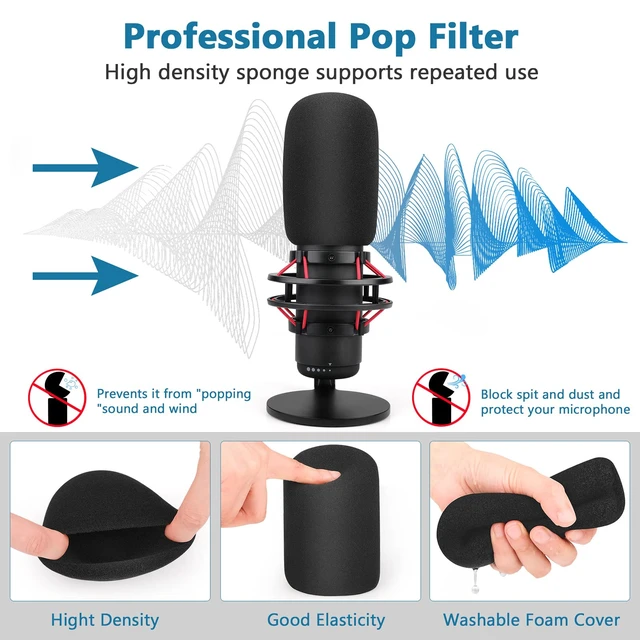 Alt view image 3 of 7 - Pop Filter for Hyperx Quadcast s, Mic Foam Cover+Furry Wind Muff Compatible with Hyperx Quadcast s Microphone Pop Filter Windscreen Cover for Indoor/Outdoor Use,Combo 2Pack