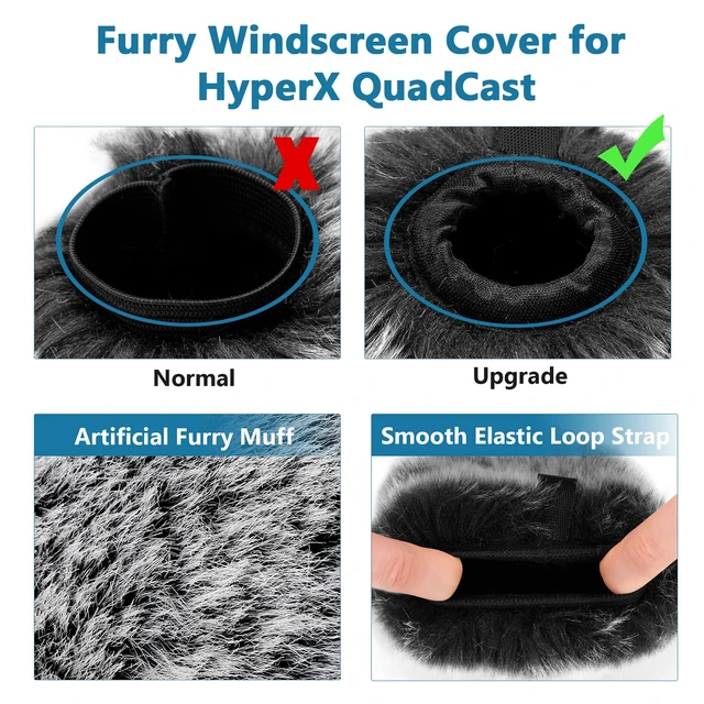 Alt view image 4 of 7 - Pop Filter for Hyperx Quadcast s, Mic Foam Cover+Furry Wind Muff Compatible with Hyperx Quadcast s Microphone Pop Filter Windscreen Cover for Indoor/Outdoor Use,Combo 2Pack