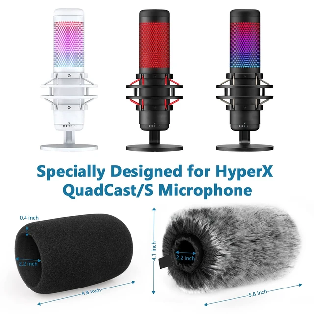 Alt view image 5 of 7 - Pop Filter for Hyperx Quadcast s, Mic Foam Cover+Furry Wind Muff Compatible with Hyperx Quadcast s Microphone Pop Filter Windscreen Cover for Indoor/Outdoor Use,Combo 2Pack