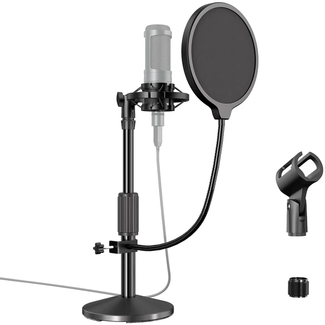 Main image of Desktop Microphone Stand,Adjustable Height Mic Stand with Pop Filter Shock Mount Mic Clip 3/8" to 5/8" Adapter,Compatible with AT2020|AT2035|AT2040|QuadCast S|Razer Seiren X| Blue Snowball |Shure