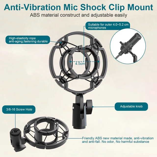 Alt view image 4 of 7 - Desktop Microphone Stand,Adjustable Height Mic Stand with Pop Filter Shock Mount Mic Clip 3/8" to 5/8" Adapter,Compatible with AT2020|AT2035|AT2040|QuadCast S|Razer Seiren X| Blue Snowball |Shure