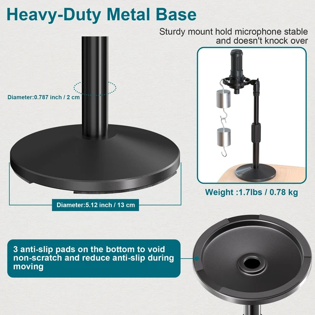 Alt view image 6 of 7 - Desktop Microphone Stand,Adjustable Height Mic Stand with Pop Filter Shock Mount Mic Clip 3/8" to 5/8" Adapter,Compatible with AT2020|AT2035|AT2040|QuadCast S|Razer Seiren X| Blue Snowball |Shure