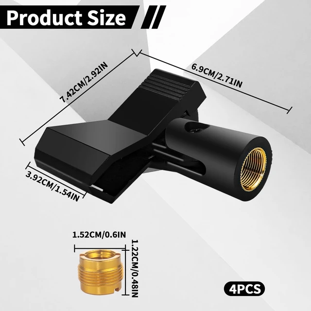 Alt view image 2 of 7 - 4 Pack Universal Adjustable Mic Clips for Stands, Wireless Microphone Holder with 5/8 to 3/8 Inch Adapter, 180° Adjustable Knob, Secure Clamp for Mic Stands