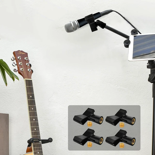 Alt view image 6 of 7 - 4 Pack Universal Adjustable Mic Clips for Stands, Wireless Microphone Holder with 5/8 to 3/8 Inch Adapter, 180° Adjustable Knob, Secure Clamp for Mic Stands