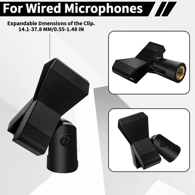 Alt view image 5 of 7 - 4 Pack Universal Adjustable Mic Clips for Stands, Wireless Microphone Holder with 5/8 to 3/8 Inch Adapter, 180° Adjustable Knob, Secure Clamp for Mic Stands